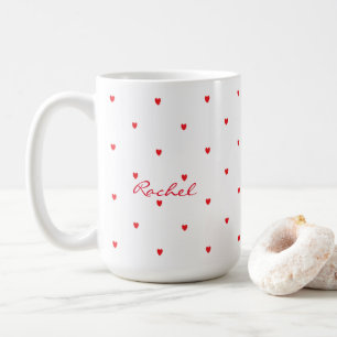 Taza De Café Doodle Rojo Corazón Corazón Nombre Monograma Cl