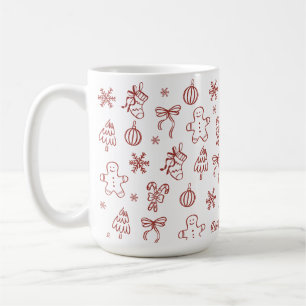 Taza De Café Doodle Rojo Dibujado a Mano con Capricho