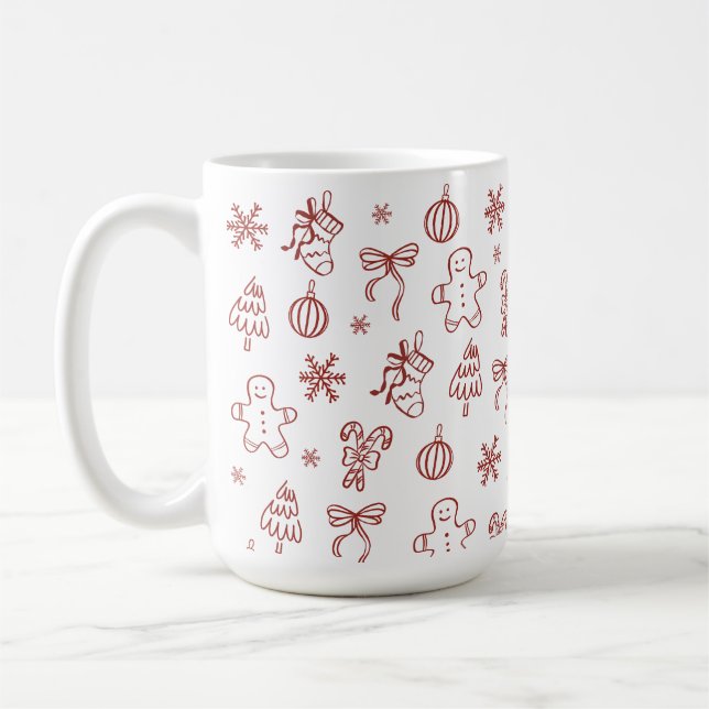 Taza De Café Doodle Rojo Dibujado a Mano con Capricho (Izquierda)