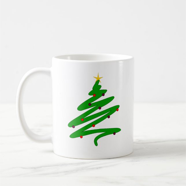 Taza De Café Doodle verde de árbol de Navidad (Izquierda)