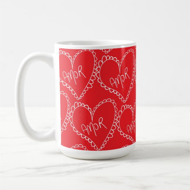 Taza De Café Doodles Black Hearts Valentines Day Pink (Izquierda)