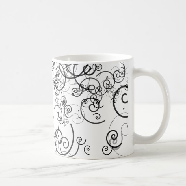 Taza De Café Doodles blancos y negros artsy de los remolinos (Derecha)