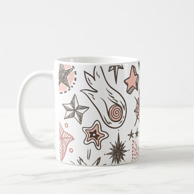 Taza De Café Doodles cósmicos: estrellas y cometas (Izquierda)