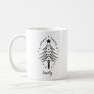 Taza De Café Doodles de árbol de Navidad Whimsical Ink Art de d