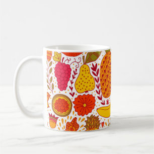 Taza De Café Doodles de frutas: Patrón de cosecha de verano.