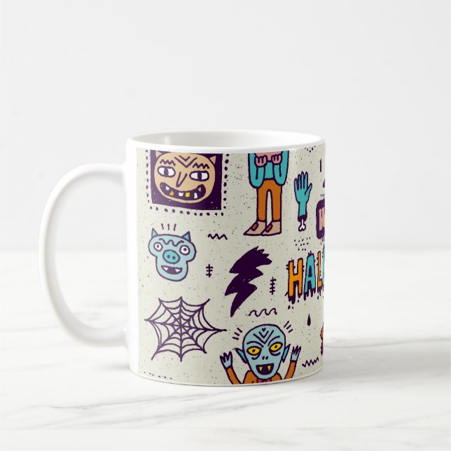 Taza De Café Doodles de Halloween, conjunto impecable personali (Izquierda)