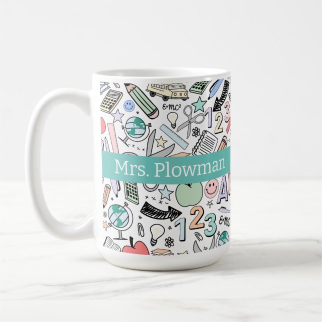 Taza De Café Doodles de la escuela de profesores divertidos (Izquierda)