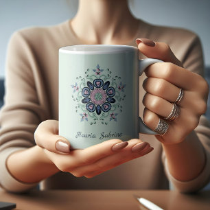Taza De Café Doodles de Mandala, de color turquesa rosa y moder