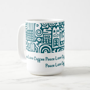Taza De Café Doodles verde azulados y blancos oscuros 1 de 4