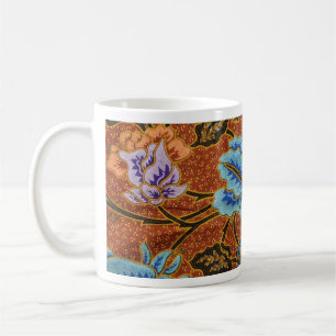 Taza De Café Dorado de Batik floral indonesio