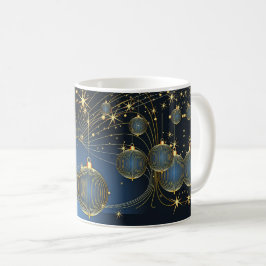 Taza De Café Dorado navidad ornamentos Marina Azul