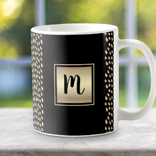Taza De Café Dorado negro patrón de monograma de escritura mode