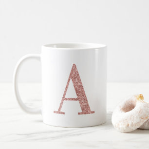 Taza De Café Dorado Rosa Falso Brillo Monograma A