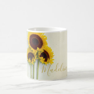 Taza De Café Dorado Rústico del girasol Amarillo moderno