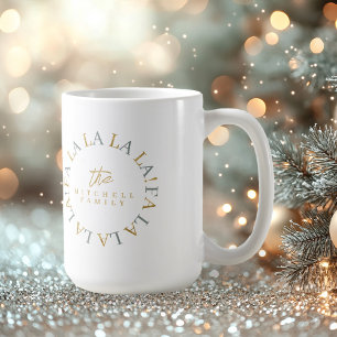 Taza De Café Dorado Verde Terroso Navidad Fa La La ID1009