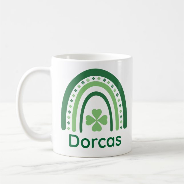Taza De Café Dorcas Name Clover Boho Rainbow (Izquierda)