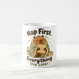 Taza De Café Dormir Primero Capybara Kawaii Acogedor
