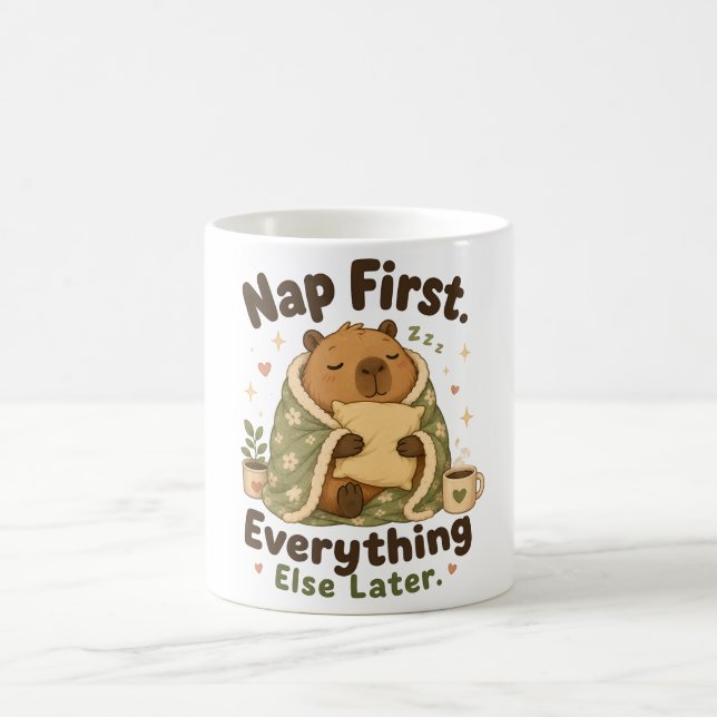 Taza De Café Dormir Primero Capybara Kawaii Acogedor (Centro)
