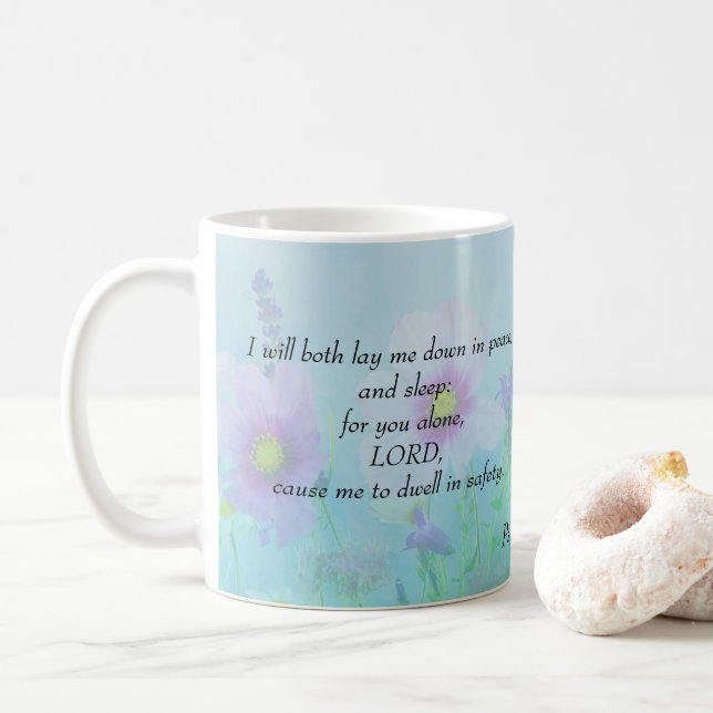 Taza De Café Dormir tranquilo, Salmos 4 (Con donut)