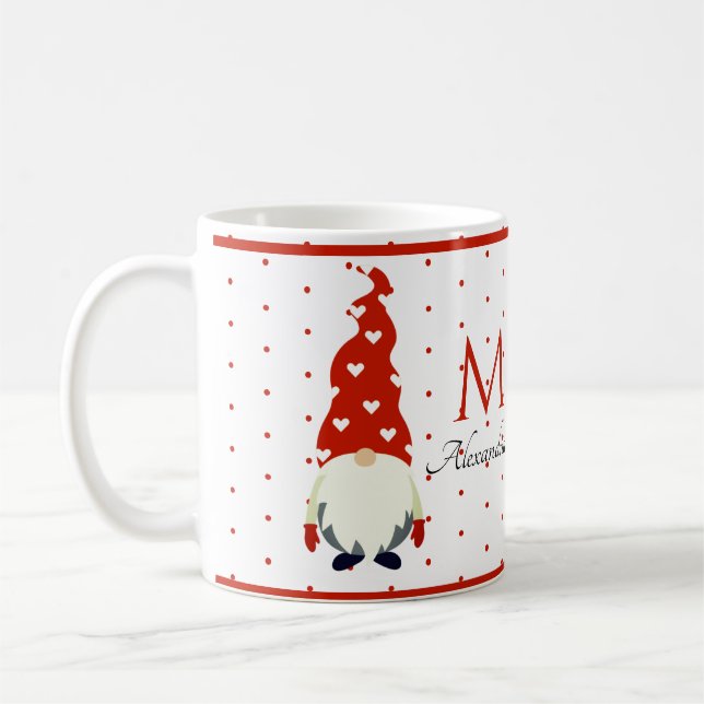 Taza De Café Dormitorio Monograma Rojo y Blanco Gnome (Izquierda)