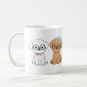 Taza De Café Dos adorables perros de dibujos animados sentados 