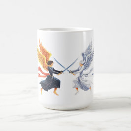 Taza De Café Dos ángeles con espada grande con alas abiertas