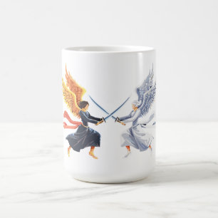 Taza De Café Dos ángeles con espada grande con alas abiertas