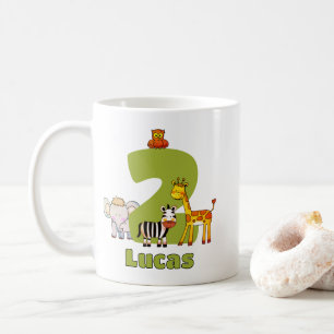 Taza De Café Dos Animales Salvajes de Safari Cumpleaños 2do Nom