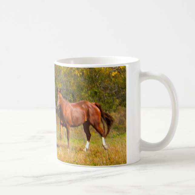 Taza De Café Dos caballos de la castaña en caída (Derecha)