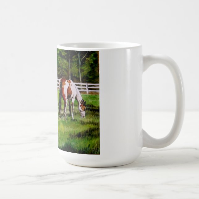 Taza De Café Dos caballos de la pintura que pastan (Derecha)