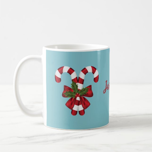 Taza De Café Dos Cañones De Vela Rojo Y Blanco Con Nombre En Az (Izquierda)