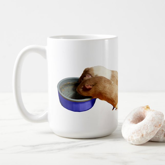 Taza De Café Dos Cerdos De Guinea De Cabello Suave Marrón Y Bla (Con donut)