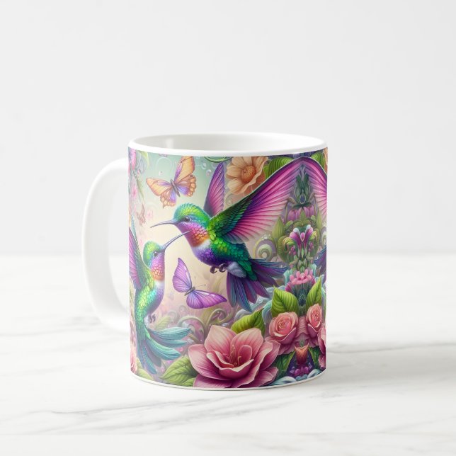 Taza De Café Dos colibríes y flores (Anverso izquierdo)