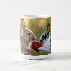 Taza De Café Dos conejitos compartiendo una gran fresa madura