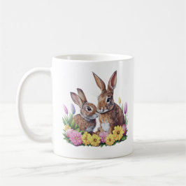 Taza De Café Dos conejos conejitos de pascua con flores