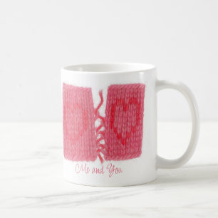 Taza De Café DOS CORAZONES KNIT Mug Blanco + Texto