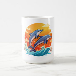 Taza De Café Dos delfines de dibujos animados saltando