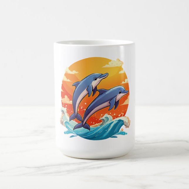 Taza De Café Dos delfines de dibujos animados saltando (Centro)
