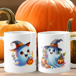 Taza De Café dos fantasmas juguetones vestidos con un gorra de