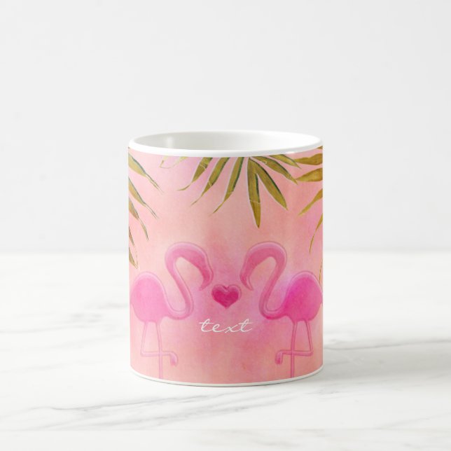 Taza De Café Dos flamencos rosados acuarela Café tropical Mug (Centro)
