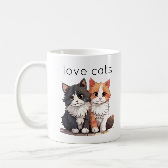 Taza De Café Dos gatitos adorables aman los gatos (Izquierda)