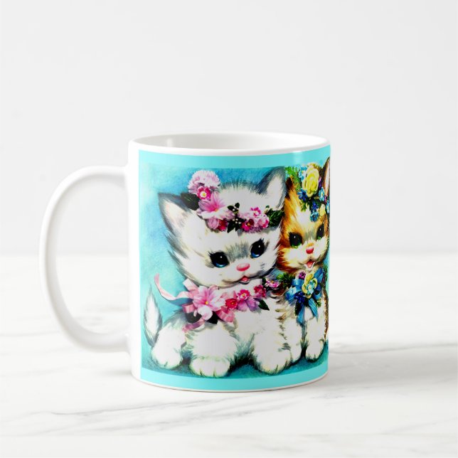 Taza De Café dos gatitos y muchas flores (Izquierda)