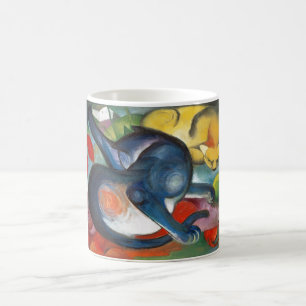 Taza De Café Dos gatos, azul y amarillo, Franz Marc