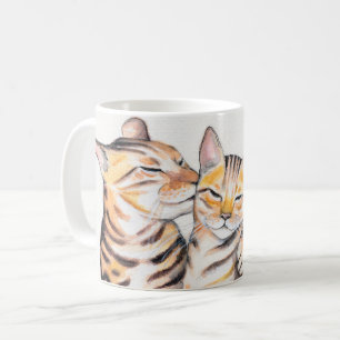 Taza De Café Dos gatos bengalíes acuarela arte