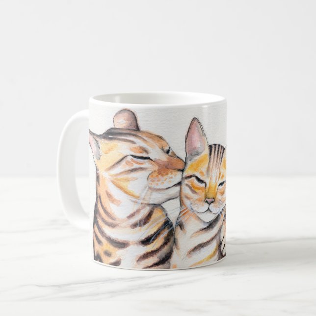 Taza De Café Dos gatos bengalíes acuarela arte (Anverso izquierdo)