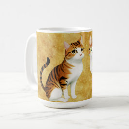 Taza De Café Dos gatos Naranjas sobre fondo dorado
