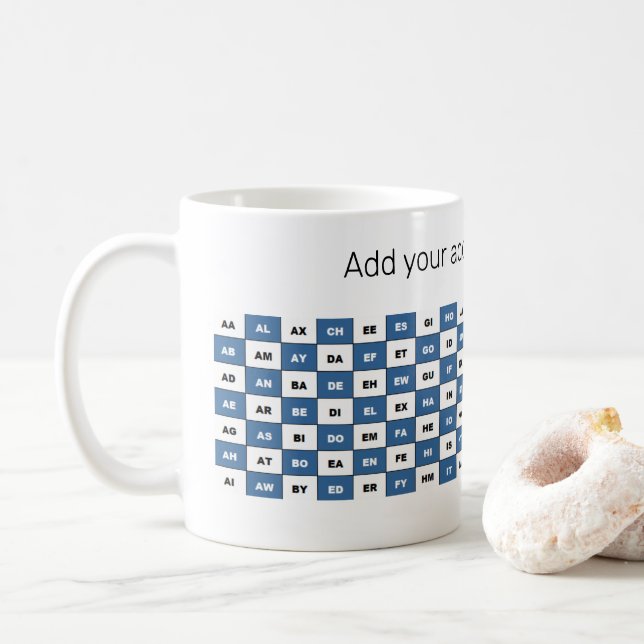 Taza De Café Dos letras personalizadas Palabras británicas azul (Con donut)