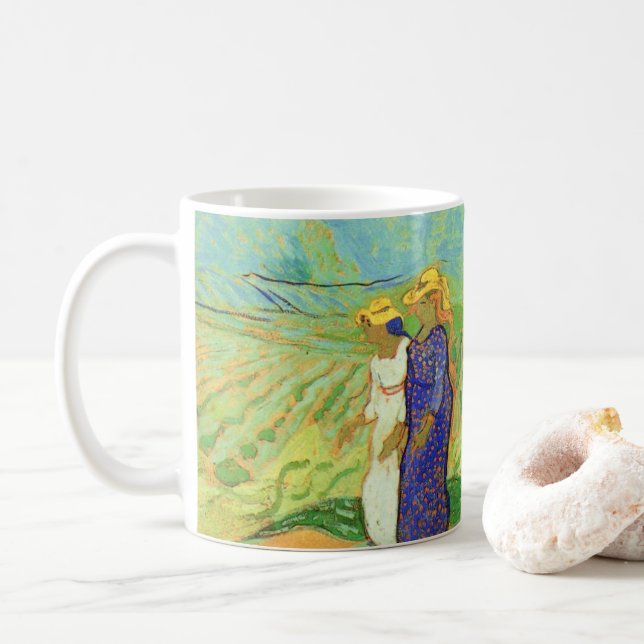Taza De Café Dos mujeres cruzando los campos por Vincent van Go (Con donut)