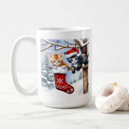Taza De Café Dos Navidades de gatitos rallados y Sombrero Santa