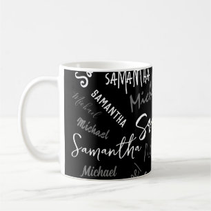 Taza De Café Dos nombres pareja patrón monograma blanco negro
